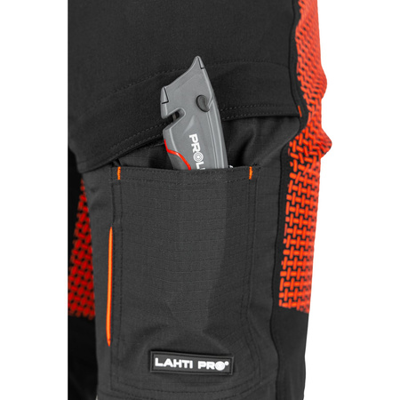 Lahti Pro Spodnie dekarskie czarno-pomarańczowe ze wstawkami stretch rozmiar 3XL CE