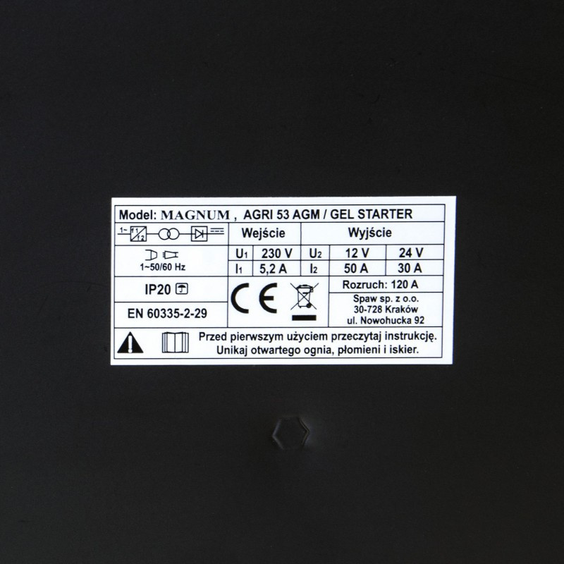 Tabliczka znamionowa prostownika Magnum AGRI53