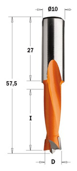 CMT Wiertło nieprzelotowe krótkie D-15mm I-27mm L-57,5mm S-10x27mm Obroty Lewe Typ.310