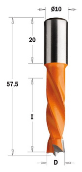 CMT Wiertło nieprzelotowe krótkie D-14mm I-30mm L-57,5mm S-10x20mm Obroty Lewe Typ.308