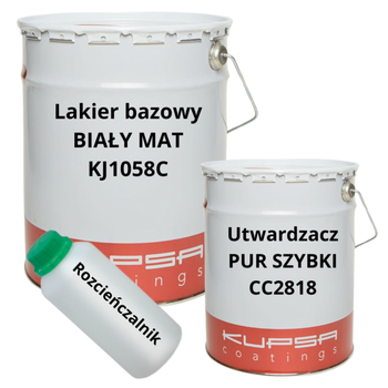 KUPSA KJ1058 Zestaw lakier bazowy poliuretanowy KJ1058 z utwardzaczem i rozcieńczalnikiem wolnoschnącym - Komplet gotowy do użycia BIAŁY MAT