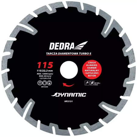 DEDRA Tarcza diamentowa TURBO S 115mm/22.2mm Dynamic