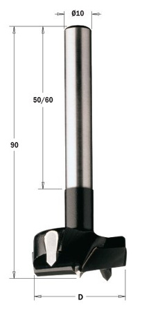 CMT Wiertło puszkowe z cylindrycznym uchwytem D-21mm L-90mm S-10x60mm Obroty Prawe Typ.512