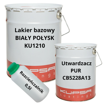 KUPSA KU1210 Zestaw lakier bazowy poliuretanowy KU1210 z utwardzaczem i rozcieńczalnikiem wolnoschnącym - Komplet gotowy do użycia BIAŁY POŁYSK