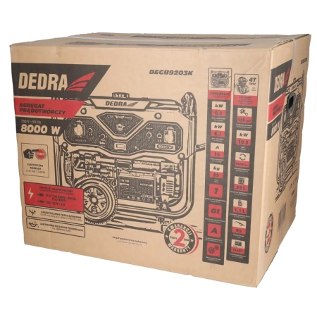 Agregat prądotwórczy, generator DEDRA DEGB9203K moc max. 8,3kW, 8000W, miedziane uzwojenie silnika, 1x400V, 1x230V