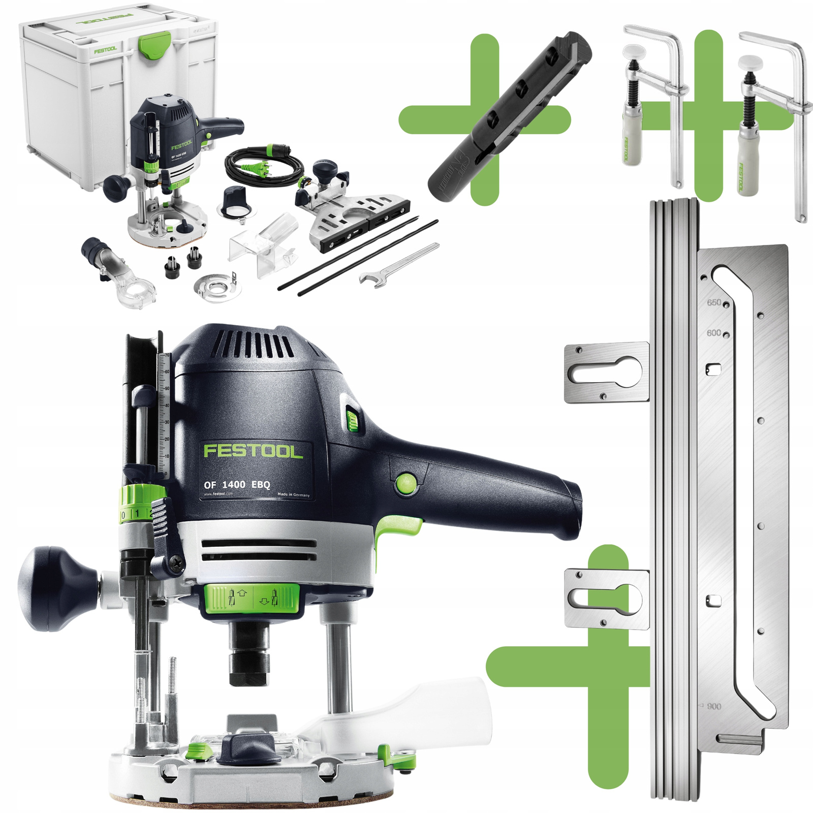 Zestaw Festool Frezarka OF 1400, Szablon APS 900, Frez CMT
