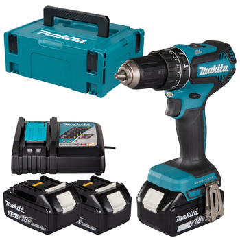 Makita Akumulatorowa wiertarko-wkrętarka DHP485RFJ 18V 60Nm LXT z dwoma akumulatorami 3,0Ah i ładowarką w skrzyni Makpac
