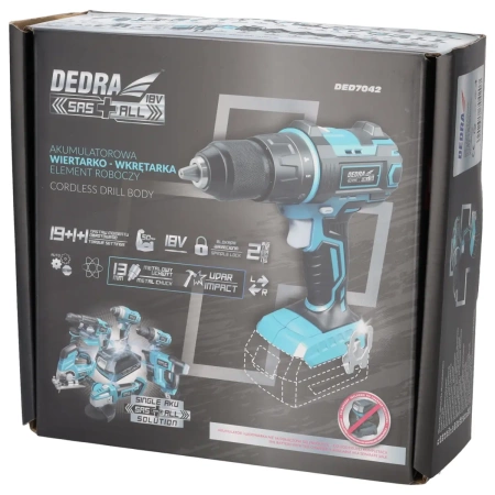 DEDRA Wiertarko-wkrętarka 13mm z funkcją udaru aku 18V