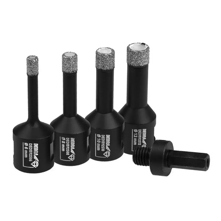 DEDRA Zestaw koronek diamentowych VB 6,8,10,12mm, adapter HEX