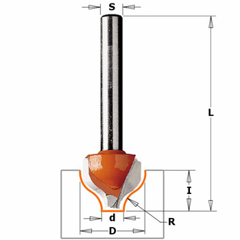 CMT Frez dekoracyjny D-12,7mm d-4mm R-2mm I-8mm L-51mm PROFIL B S-8mm Typ.965