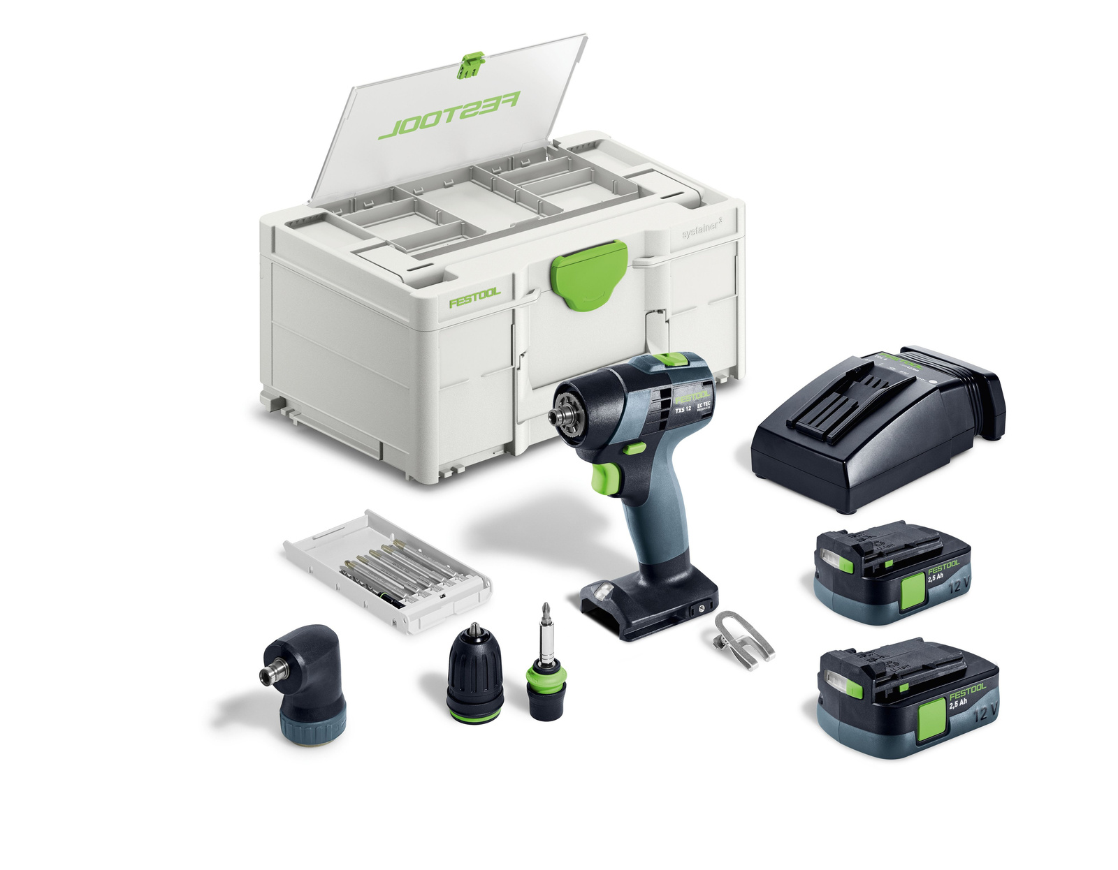 Wiertarko-wkrętarka Festool TXS 12/2.5-Set - widok ogólny zestawu