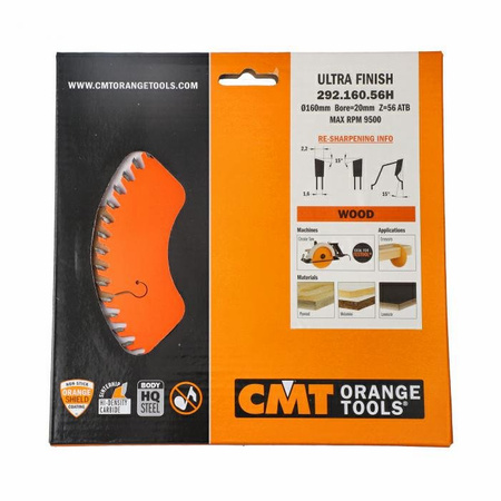 CMT Piła tarcza do laminatów drewna 160x20 56Z 292.160.56H pasuje do Festool TS 55
