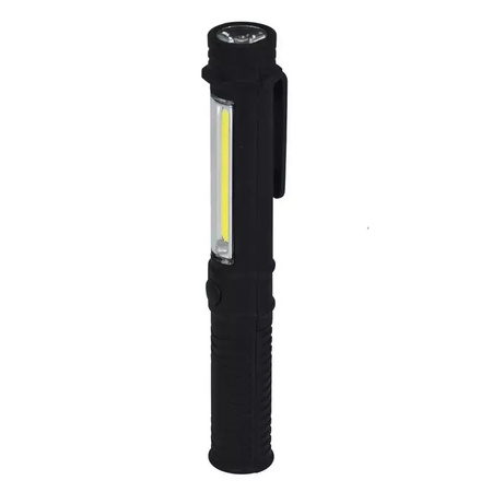DEDRA Latarka 1.5W COB LED+1W LED, pen, z bateriami