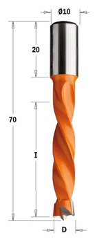 CMT Wiertło nieprzelotowe długie D-4mm I-43mm L-70mm S-10x20mm Obroty Lewe Typ.309