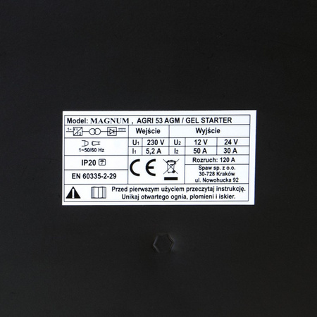 Magnum Prostownik z rozruchem AGRI53 AGM/GEL 12V/24V