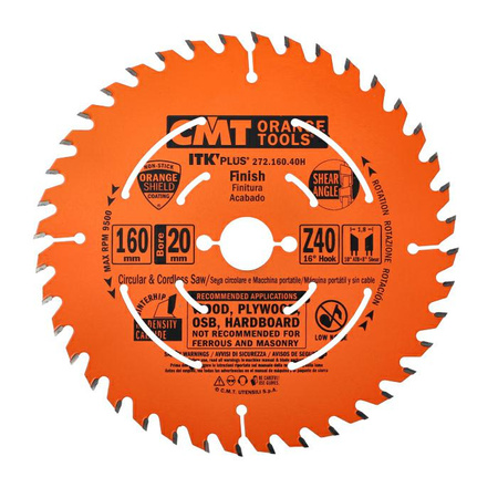 CMT Piła ultracienka do cięcia poprzecznego 160x20 mm 40 Zębów 272.160.40H