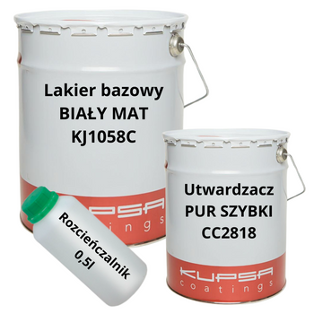 KUPSA KJ1058 Zestaw lakier bazowy poliuretanowy KJ1058 z utwardzaczem i rozcieńczalnikiem szybkoschnącym - Komplet gotowy do użycia BIAŁY MAT