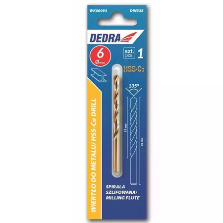 DEDRA Wiertło do metalu, HSS-Co, 5% Co, 135°, 3x61mm, 1szt