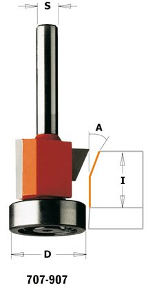 CMT Frez do ukosowania z łożyskiem A-0°-25° D-19-24,5mm I-16(10+6)mm L-56,5mm Z-2 S-6mm Typ.707.210