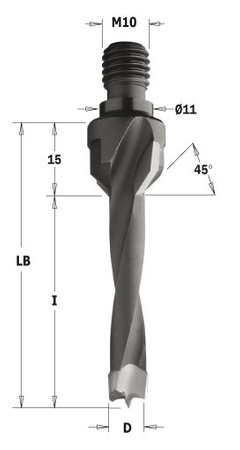 CMT Wiertło nieprzelotowe  z gwintem i gzymką D-6mm I-50mm LB-65mm S-M10/11x4mm Obroty Lewe Typ.330