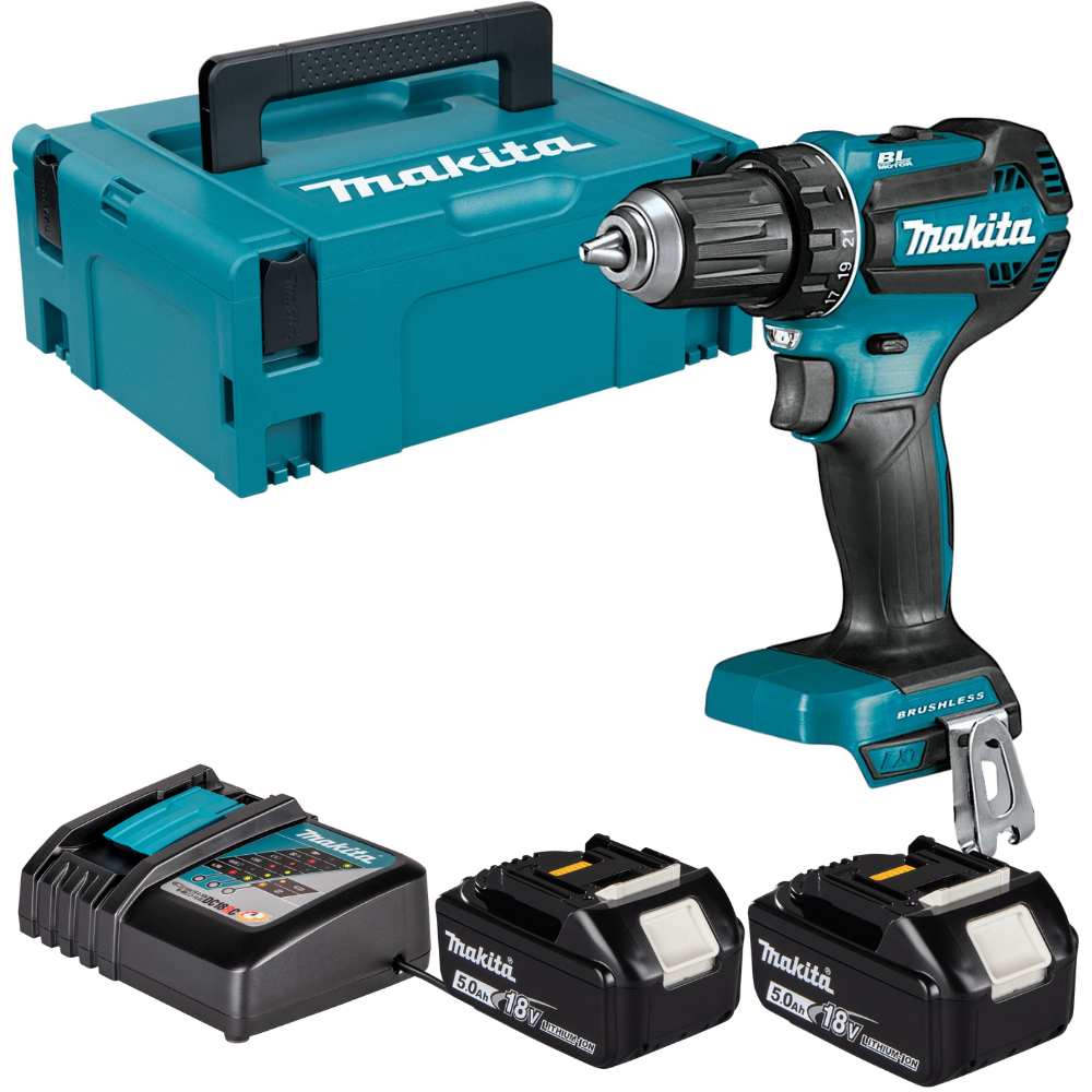 Zestaw Makita DDF485RTJ - wkrętarka, 2 akumulatory 5.0Ah, ładowarka, walizka