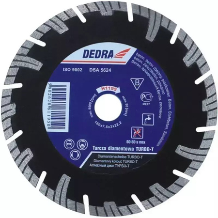 Tarcza diamentowa turbo-T do materiałów budowlanych DEDRA H1192 115mmx22,2mm