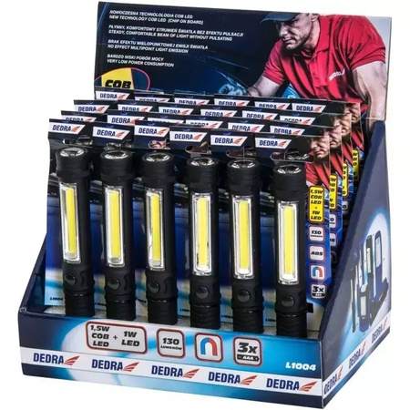 DEDRA Latarka 1.5W COB LED+1W LED, pen, z bateriami