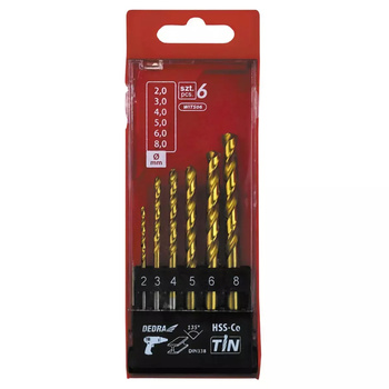 DEDRA Zestaw 6szt wierteł do metalu HSS+kobalt+TiN, 135°