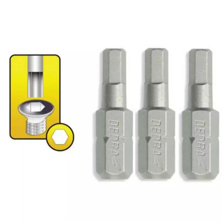 DEDRA Końcówki wkrętakowe Hex H3x25mm, 3szt blister