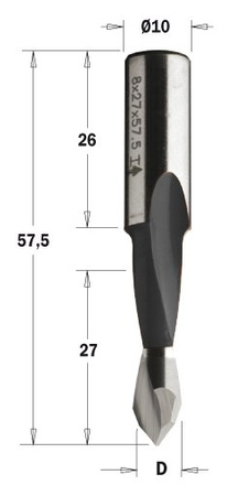 CMT Wiertło Xtreme krótkie przelotowe D-8mm I-27mm L-57,5mm S-10x26mm Obroty Prawe Typ.313.41