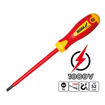 Wkrętak izolowany, śrubokręt elektryczny płaski DEDRA 06B008 6.5x150mm