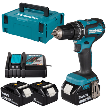 Makita Akumulatorowa wiertarko-wkrętarka DHP485RTJ 18V 60Nm LXT z dwoma akumulatorami 5,0Ah i ładowarką w skrzyni Makpac